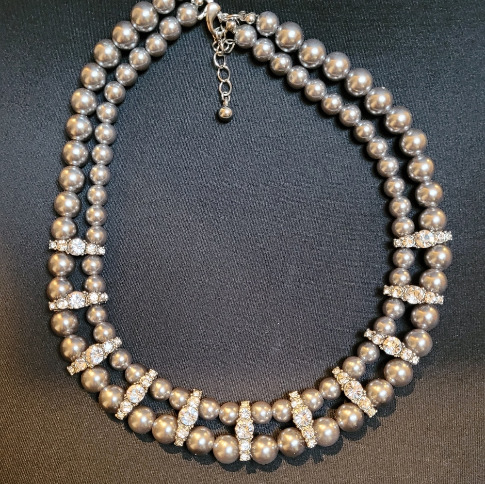 Necklace - imitation black pearl with CZ stones